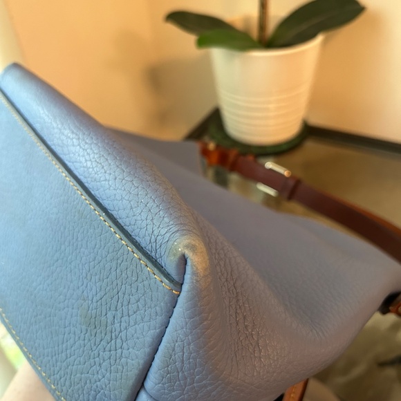 Dooney & Bourke Pebble Leather Sky Blue Shoulder Bag with Brown Accents - Picture 12 of 15